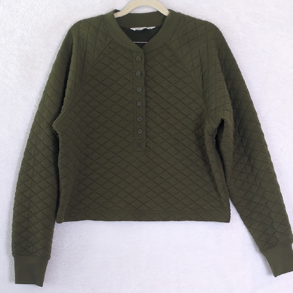 DSG Women's Olive Green Quilted Henley Cropped Sweater‎ Size S